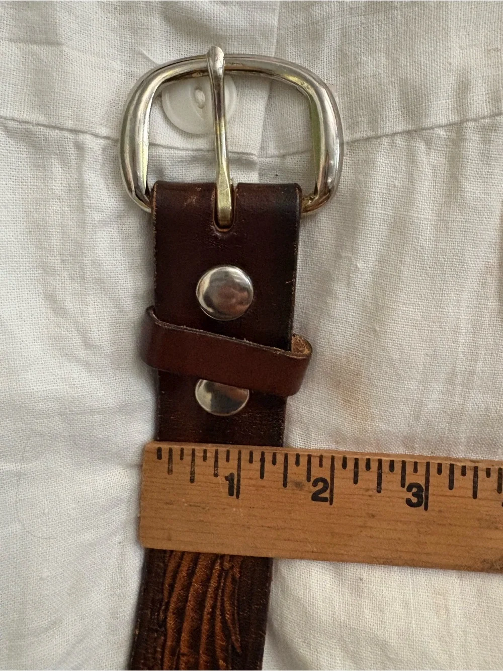 Vintage Tooled Brown Leather Belt Made USA with Silver Buckle 46 inches long